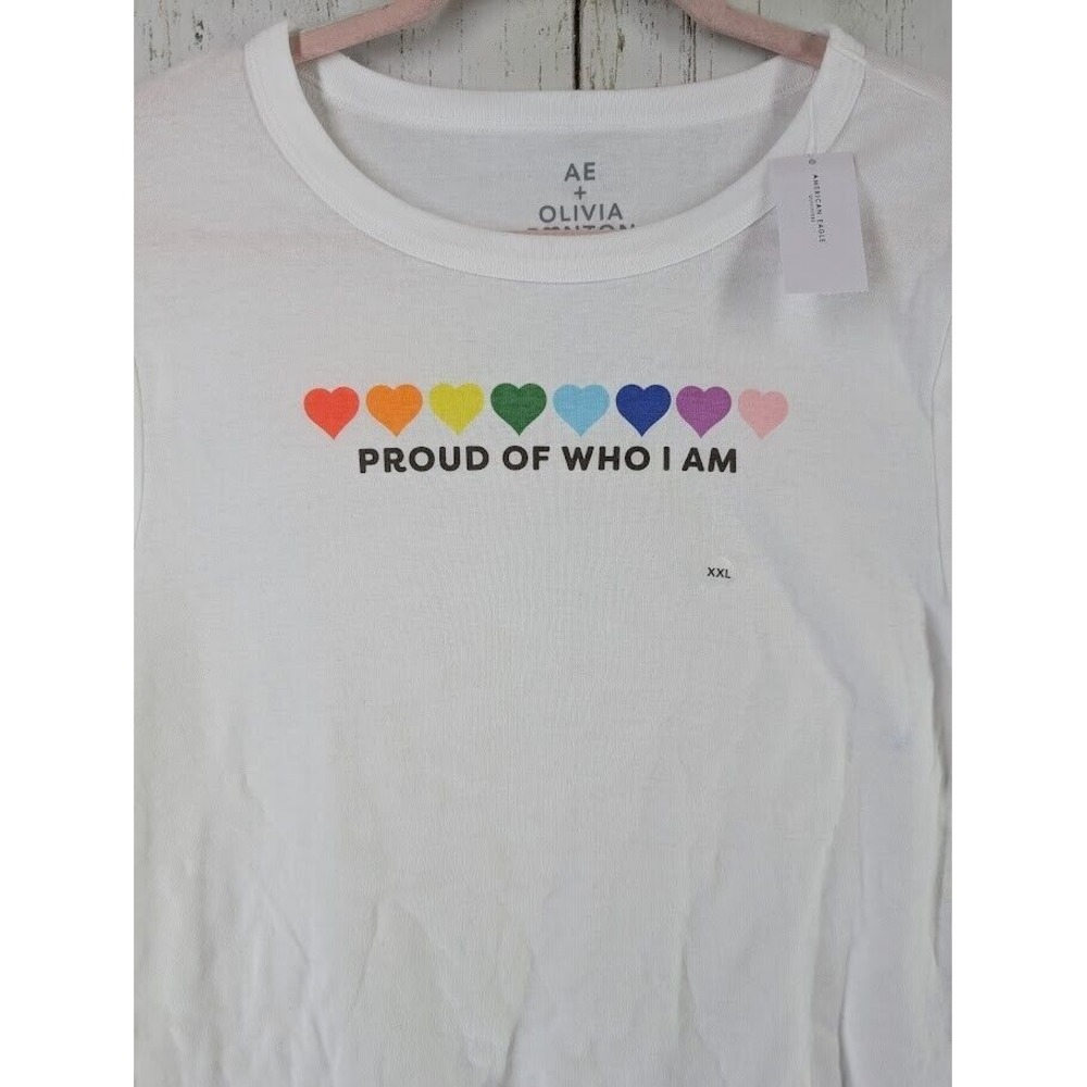 American Eagle Olivia Ponton Size Juniors XXL White Multicolor Graphic Top NWT - Picture 3 of 7